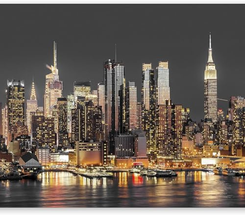 Tizhweqo Papel Pintado Pared NuEVA York Papel Pintado Efecto 3D Vista Nocturna de la Ciudad Salón Dormitorio Fotomurales Tejido No Tejido Murales Decorativos Pared Wallpaper for Walls (300x210) 1332v