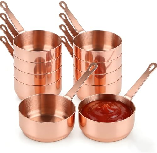 10-Piece 304 Stainless Steel Sauce Pots Set – 100ml Individual Gravy Boats & Dip Bowls, Heavy-Duty Condiment Holders for Steak Sauces, Dressings & Side Dips – Dishwasher Safe (Rose Gold)