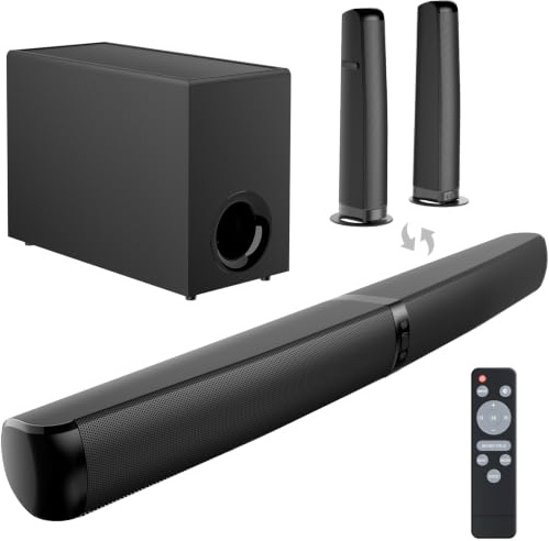 GarageRock Soundbar mit Subwoofer für TV, 110 W Peak 2-in-1 Sound Bar mit Adjustable Deep Bass, Bluetooth 5.3/ARC/Opt/AUX-Anschluss, Surround Sound System für Fernseher/PC/Projektoren/Geschenk, 1 Set