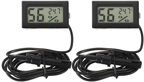 JUMPLAWN 2 misuratori digitali di temperatura e umidità con sonda, termometro e igrometro per rettili in gradi Celsius, monitor in plastica per terrario, vivario, incubatrice e uso interno.