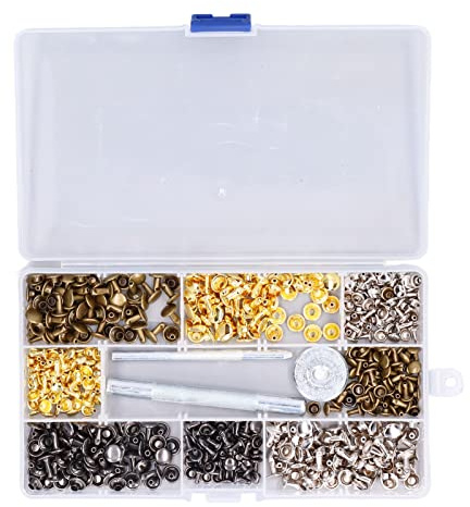 Arythia Set di 240 rivetti per pelle, 6 mm, 8 mm, rivetti a doppia testa con strumenti di fissaggio, borchie in metallo per pelle, abbigliamento, tessuto e chiusure fai da te