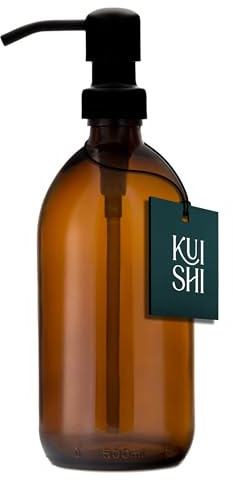 Kuishi Braunglas-Pumpflasche mit Edelstahlpumpe [500 ml, Schwarze Pumpe], Braunglas-Seifenspender, nachfüllbare Braunglasflaschen, ideal für Handwäsche, Shampoo, Spülung, Duschgel (BPA-frei)