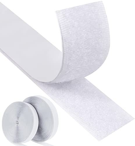 Faburo 8M x 20mm x 2 Scratch Autocollant Double Face | Extra Fort, Rubans Adhésifs Double Face, Bande Agrippante Hook Loop Autoadhésive pour Cadres Photos Installation (Blanc)