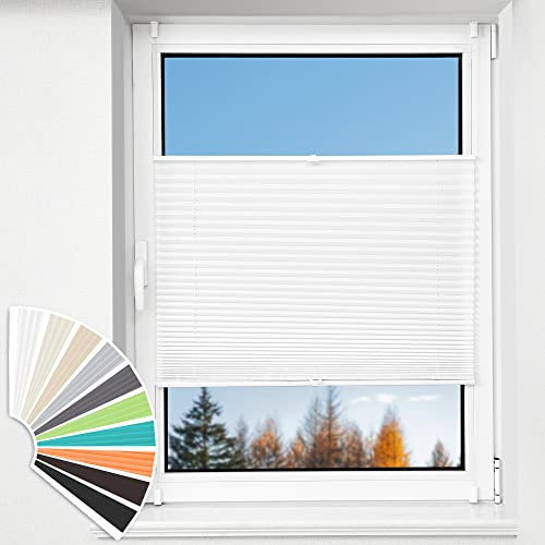 HOMEDEMO Plissee Klemmfix ohne Bohren Jalousien, Weiß, 115x130cm(BxH), Plisseerollo Fensterrollo mit Klemmträger, Faltrollo Klemmrollo Sicht-und Sonnenschutz Rollos für Fenster & Tür