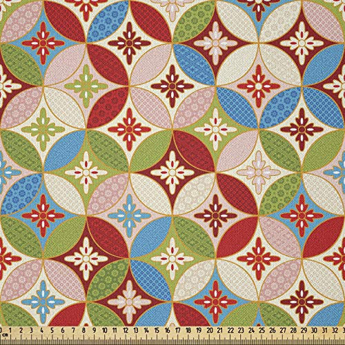 ABAKUHAUS Geometrisch Stoff als Meterware, Japanische Verriegelung, Microfaser Multi Zweck Dekostoff für Kunsthandwerke, 3M (230x300cm), Mehrfarbig