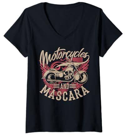 Womens Motorcycles and Mascara Art | Cute Makeup Motor Lover Gift V-Neck T-Shirt Small