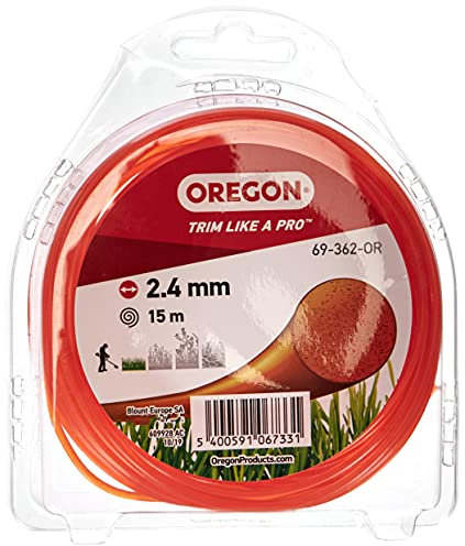 Oregon Orange Round 2.4mm Strimmer Line, Trimmer Line Tackles Grass, Weeds, Lawn Edges & Flower Beds, Gardening & Lawn Care Nylon Strimmer Wire, Fits Most Standard Models, 2.4mm x 15m (69-362-OR)