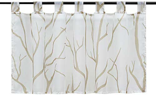 HeichkelL Voile Transparent Scheibengardine, Baumzweige Weiß#2 HxB 60x140cm | Modern Schlaufen Kurzstore, Bedruckt Küchegardine