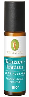 PRIMAVERA Duft Roll-On Konzentration bio* 10 ml - Zitrone, Riesentanne und Salbei - Aromaöl, Duftöl, Aromatherapie für unterwegs - konzentrationsfördernd - vegan