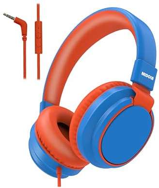MIDOLA Kids Headphone Wired Volume Limited 85/94dB Over-Ear/On-Ear Foldable Headset with Microphone Hearing Protection Headphones for Toddler Boy Girl Child School Learning Pad Tablet Blue