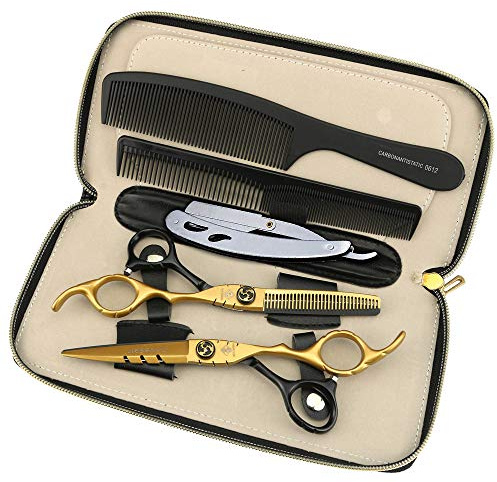 Jiesenyu - Tijeras de peluquería profesional de 6 pulgadas (6) de acero 440C, color dorado