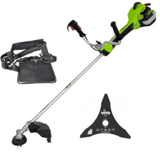 VITO – Desbrozadora térmica 47Cm3 Motor 2T 2.7CV Bobina auto con alambre de 2,4 mm + cuchilla de 3 dientes + arnés profesional