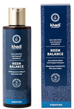khadi NEEM BALANCE Champú ayurvédico - Contra la caspa y el picor - El neem calma el picor del cuero cabelludo - 100% natural y sin siliconas - 200 ml