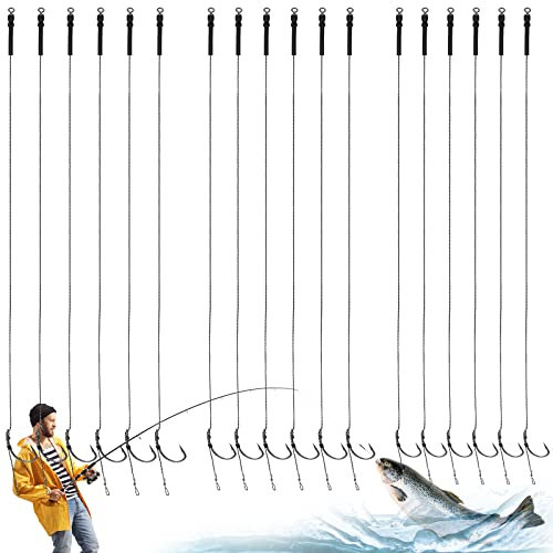 GZLCEU 18 Stück 6#/8#/10# Edelstahl Angelhaken Karpfen Haken Vorfach Geflochtene Schnur Schonhaken,Handgefertigt Karpfenrigs Angelnzubehör