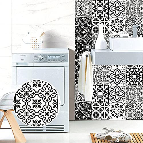 Stick on Tiles Black Classic White Tile Stickers PVC Self Adhesive Wall Tiles Heat Resistant Tile Stickers for Kitchen Bathroom Waterproof Peel and Stick Floor Tiles Tile Paint 30x30cm
