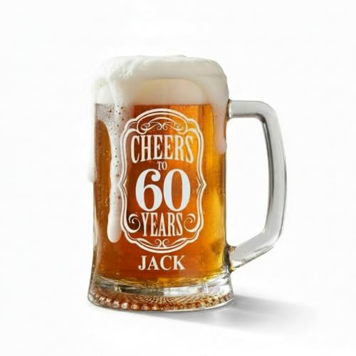 Cheers To 60 Years Birthday Gift Personalised Engraved Glass Beer Tankard