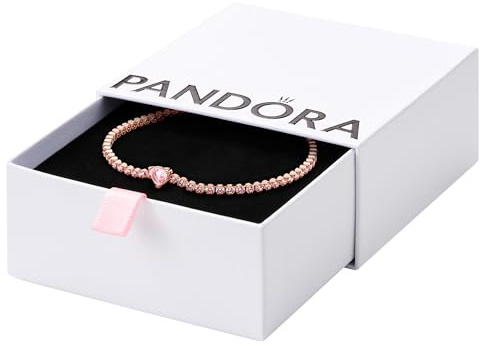 Pandora Timeless Pulsera de tenis con corazón chapada en oro rosa de 14 quilates con cristal rosa orquídea, 20