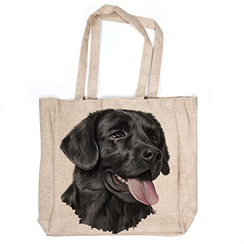 KRAFTYGIFTS Black Labrador Tote Bag Large Dog Canvas Shoulder Carry Bag Ladies Grocery Bags Cotton Reusable Eco-Friendly Shopping Bag for women KDT03