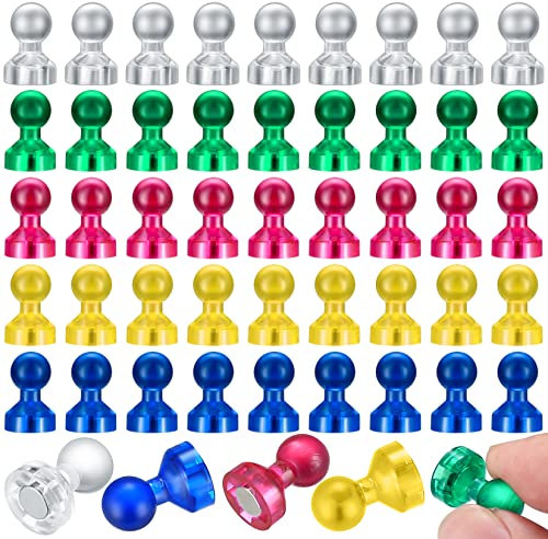 50 Pcs Colourful Fridge Magnets, Small Strong Magnetic Push Pins Magnets, 5 Colors Noticeboard Whiteboard Magnets for Refrigerator, White Board, Notice Board, Office, Home, School Magnets