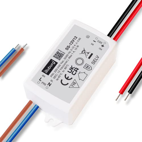 illuburg LED Trafo 12V 12W Kompakt 69x35x23mm Flackerfrei für LED Strip G4 GU5,3 LED Netzteil Treiber Transformator Driver Power Supply
