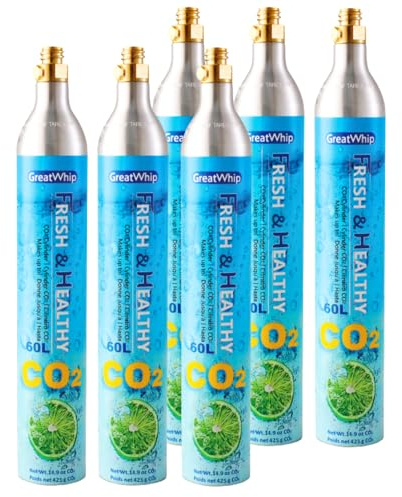 GreatWhip 60l Co2 Cylinders for Soda Stream Gas 14.5 oz Sparkling Water Gas Cylinders for Soda Stream Makers (6 cylinders)