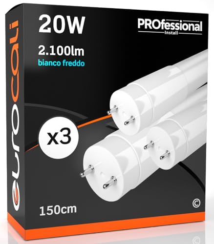 3x Tubi LED 150cm G13 T8 20W 2100 lumen - Luce Bianco Freddo 6500K - Fascio Luminoso 160° - Sostituzione Neon