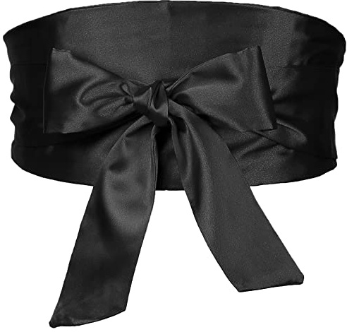 Elerevyo Women Satin Obi Belt, Self Tie Wrap Wide Waistband Belt for Dress Bridal Sash, Negro , 58-78cm/22.83-41.73