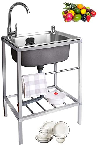 Portatile Lavello da Cucina Lavandino da Esterno Mobile Lavello Acciaio Inox Commerciale in 1 Scomparto Lavabo di Utilità con Rubinetto Lavatoio da Giardino Campeggio per Garage Ristorante ( Color : S