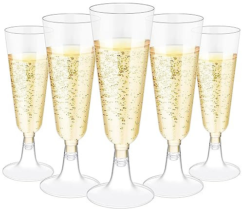 Flute da Champagne in Plastica, 25 Pcs Bicchiere di Champagne Eleganti in Plastica Rigida, Tazze di Plastica Trasparenti Riutilizzabili per Champagne per Feste, Matrimoni, Natale, Capodanno - 150ml