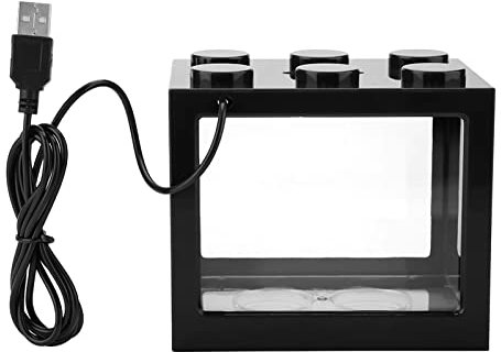 Mini Aquarium Komplett-Set mit LED-Beleuchtung, Schwarz, Kunststoff, 12x8x10,5 cm, USB-Aufladung, Dekorativ für Büro und Wohnzimmer