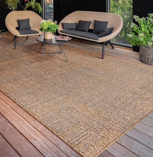Paco Home Outdoor Teppich wetterfest & langlebig Flachgewebe in moderner Jute-Sisal-Optik in Naturtönen Gemustert Perfekt für Terrasse, Balkon, Garten & Küche, Grösse:160x220 cm, Farbe:Beige 3