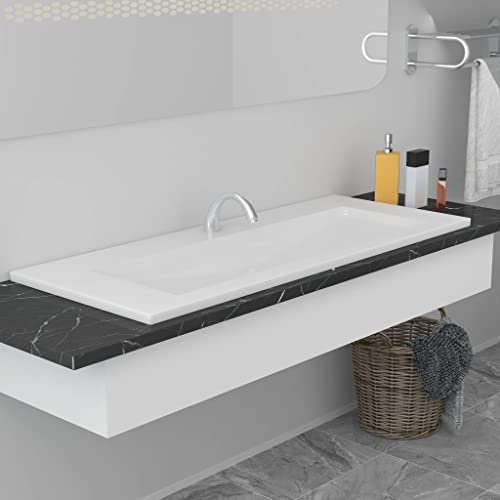 HIGSOSE Lavabo da Incasso 101x39,5x18,5 cm in Ceramica Bianco Lavello Bagno Lavabo Sottopiano Lavandino da Incasso per Esterno Lavandino Bagno Lavatoio da Esterno Arredo Bagno Lavabo da Esterno