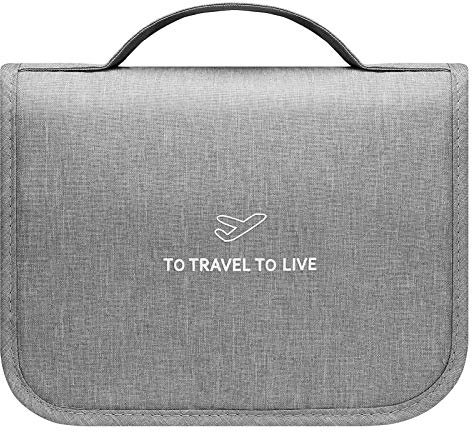 Trousse de Toilette, GEEADNB Femme Cosmétique Sac Organisateurs Homme Voyage à Suspendre Multifonction Imperméable Suspendu Maquillage avec Crochets et Poignée (Gris)
