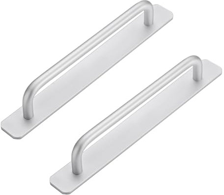 Funnytek 2PCS Selbstklebende Möbelgriffe, Möbelgriffe Aluminium Schrankgriffe Ohne Bohren Griff für Kleiderschrank, Küche, Schiebetür, Balkontür-212mm, Silber
