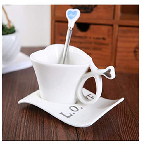 Tazzine Da Caffè,Caffe Con Piattino Amore forma creativa Cuore della tazza di caffè con piatto cucchiaio della tazza di caffè del vestito del piatto for il set regalo piattino Teacup Lovers Decorata (