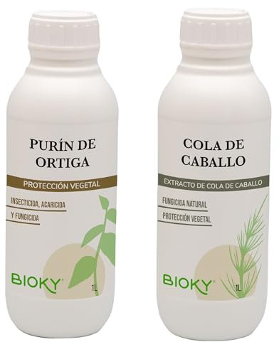 Bioky Purín de Ortiga 1L + Extracto de Cola de Caballo para Plantas 1L Aporta Hierro y Nutrientes Esenciales - Mejora Defensas Naturales de Plantas - Producido por Decocción y Fermentación
