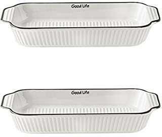 enamel roasting tin，baking tray set，Porcelain Bakeware Set Rectangular Baking Dish for Cooking Cake Dinner Banquet Daily Use Porcelain Baking Pans, Set of 2,10inch (Size : 12inch) (Size : 8.5Inch) (S