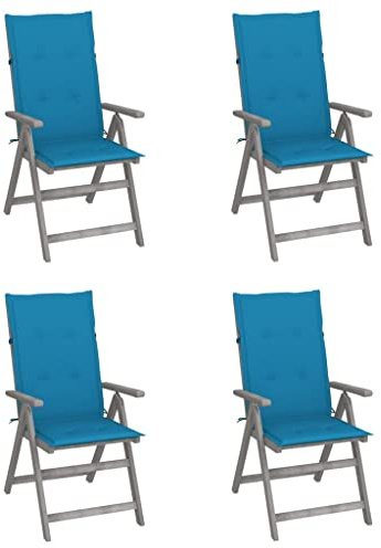 CKioict Stapelstuhl Bistrostuhl Balkonmöbel Verstellbare Gartenstühle 4 STK. mit Auflagen Massivholz AkazieGeeignet für Balkone, Rasenflächen, Gärten