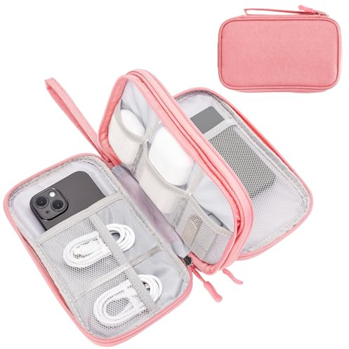 ProCase Porta Cavi da Viaggio a 3 Strati Viaggio Accessori Utili, Borse Organizer per Cavi Tech Pouch Custodia Portatile per Cavi, Caricabatterie, Power Bank, Adattatori - Rosa/S