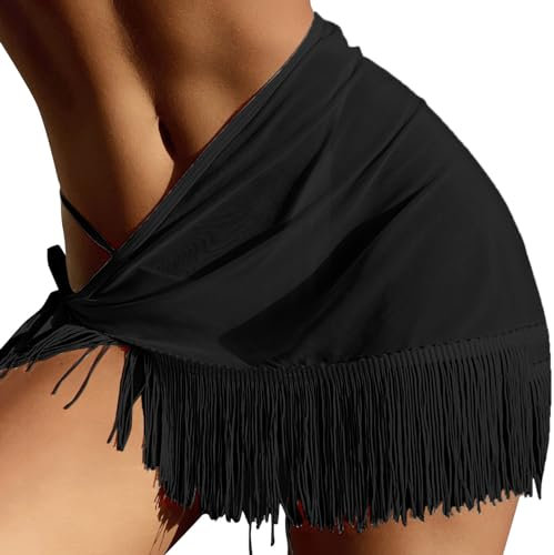 YIGZYCN Kurzer Sarong-Überzug aus Baumwolle für Damen, Quasten, seitliches Binden, Badeanzug, Wickelrock, Badeanzug, Strandtuch, Bademode, Badeanzug, Überzug für Damen