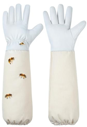 MWUMRCM Imker Handschuhe aus Ziegenleder, Atmungsaktive Canvas Imkerhandschuhe Stichfest, Geeignet für Männer und Frauen Imkerei Zubehör, Imkerhandschuhe Leder für die Gartenarbeit