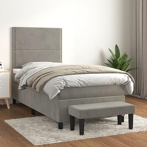 BaraSh Boxspringbett mit Matratze Boxspringbett Polsterbett Bettgestell Bett Mit Matratze Hellgrau 90x190 cm Samt - 3137755