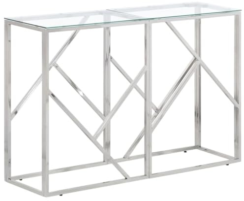 vidaXL Konsolentisch, Konsole Beistelltisch Pflegeleicht, Wandtisch für Wohnzimmer Flur, Flurtisch Tisch, Modern, Silbern Edelstahl Hartglas