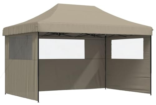 vidaXL Foldable Party Tent - Pop-Up Gazebo Pavilion, 3 Clear Window Sidewalls, Easy Assembly, Taupe Oxford Fabric, PVC Coated, Powder-Coated Steel Frame 440x292x315cm