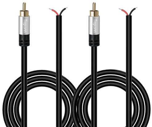 RCA to Bare Wire Speaker Cable (2 Pack 20AWG 4 feet),Replacement RCA Male Plug Jack Connector Adapter to Bare Wire Open End, RCA male to repair Audio Speaker cords, RCA pigtail cable, Red and Black