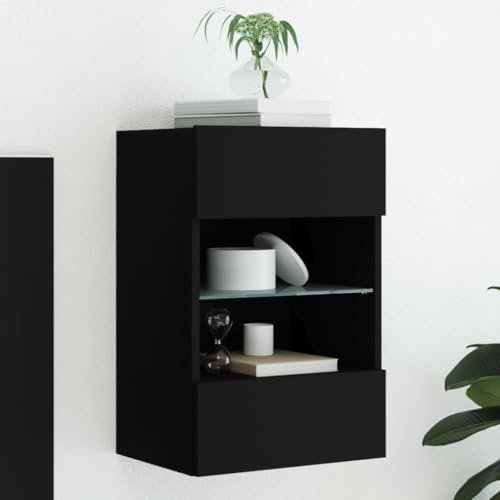 ShCuShan TV-Wandschrank mit LED-Leuchten TV-Boards TV Sideboard Wohnzimmer TV Board HäNgend TV MöBel Schwarz 40x30x60,5 cm