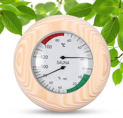 Sauna Thermometer Hygrometer, 2-in-1 Holz Saunathermometer, Rundes Thermo-Hygrometer Aus Holz, Hochpräzises Saunazubehör-Hygrometer, Digitales Thermometer-Hygrometer Für Dampfbad Saunaraum