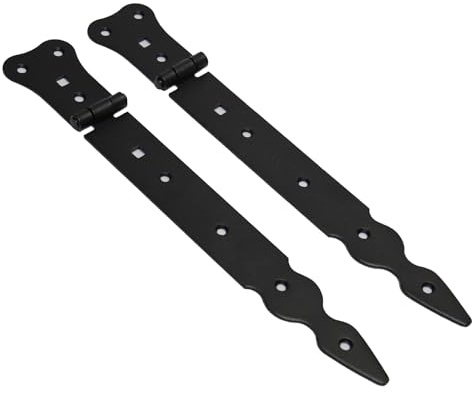 Pack of 2 x 250 mm Narrow T-Hinge Black, Retro Steel Tee Hinges, Weather Resistant, Rust Proof Powder Coating, T Strap Hinges for Indoor, Outdoor, Gates, Sheds, Barn Doors, Gazebos, Wardrobes, Chests