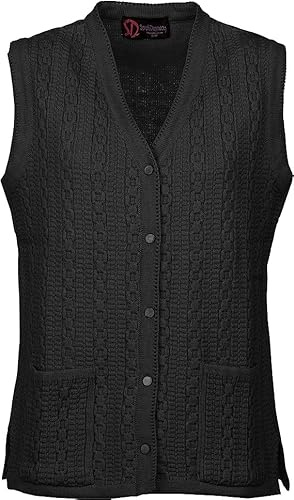 Women’s Sleeveless V-Neck Knitted Cardigan with Front Pockets Button-Down Casual Vest Sweater for Ladies Black L/XL
