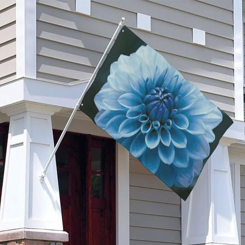 Flagge, 88,9 x 149,9 cm, doppelseitig, groß, Banner, blaue Dahlie, Gartenflagge, Hausflagge, Willkommensflagge, Hofflagge, Sommerflagge, lichtbeständig, Banner für den Außenbereich, Veranda, Urlaub,